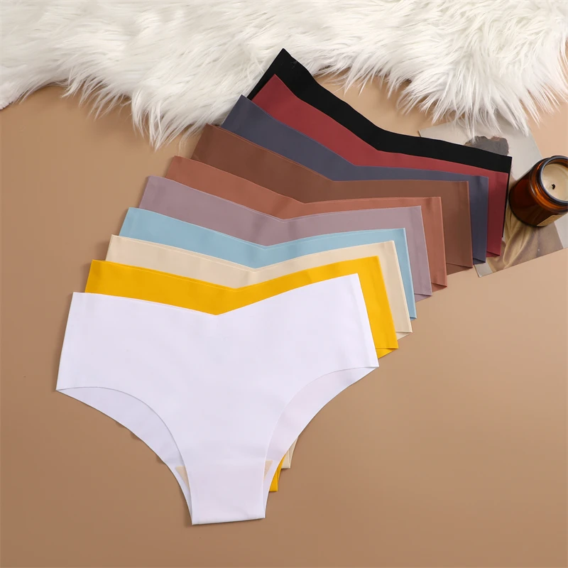 5Pcs Ultra-thin Seamless Underwear Women's Panties Sexy V-Waist Solid Briefs Female Breathable Stretch Lingerie Hot Selling S-XL