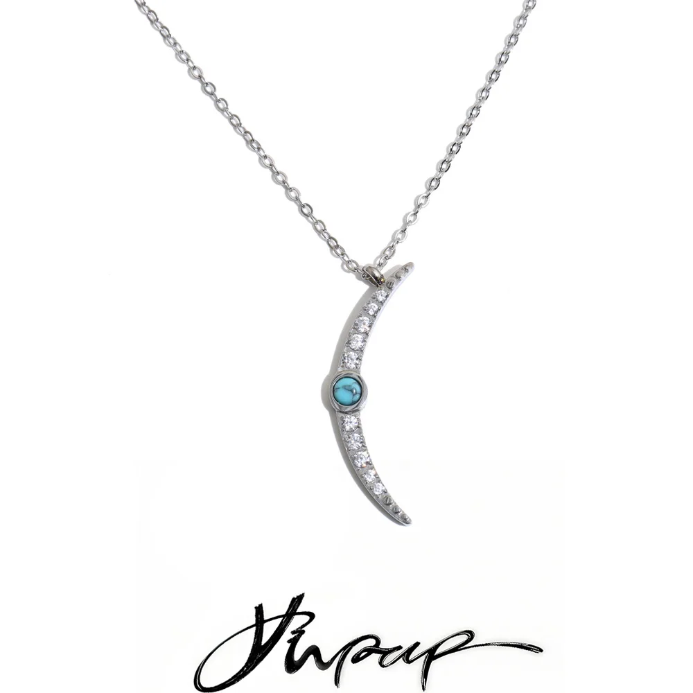 Yhpup Stainless Steel Zircon Moon Pendant Necklace Waterproof Arrivals Attractive Fashion Jewelry Accessories