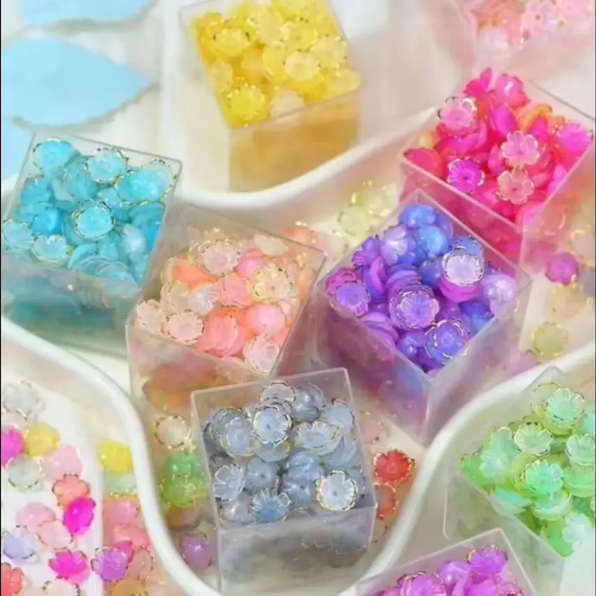 10mm 100pcs Acrylic Flower Two Color Hot Stamping Gold Beads Straight Hole Loose Spacer Beads For DIY Bracelet Jewelry Marking