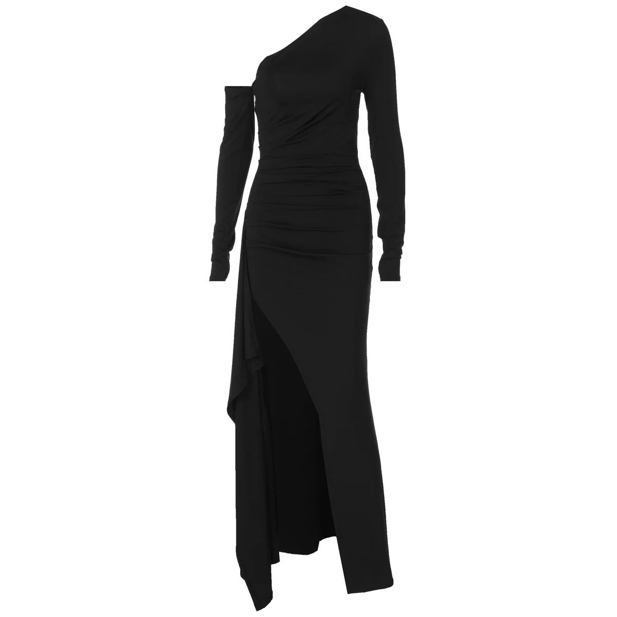DSMTRC femmes automne Chic à manches longues froncé vacances robes de soirée élégant Sexy une épaule moulante Maxi robe robes de soirée
