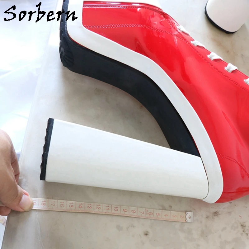 Sorbern Red Patent Knee High Boots Block High Heel Sneaker Style Lace Up Hidden Platform Shoes Customized Wide Or Slim Fit Legs