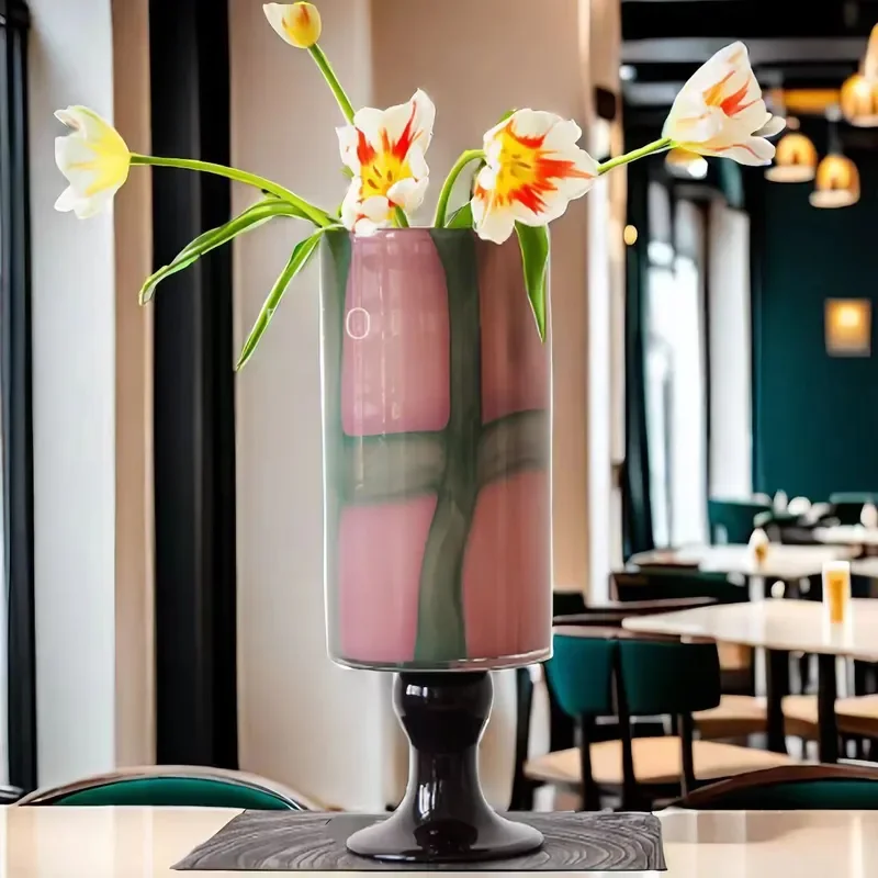 Elegant French Medieval Style Straight Glass Vase Hand Painted Color Matching High End Home Decor Water Flower Arrangement