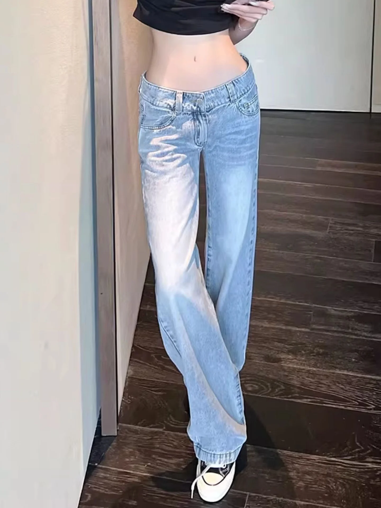 Low Waist Light Blue Washed Slim Straight Jeans Women Summer New Small Size Casual Non Fitting Leggings Long Pants