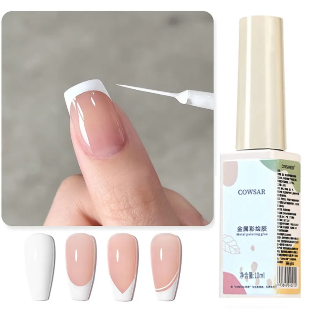 Esmalte de uñas en Gel blanco, 10ml, puntas francesas 3D, esmalte de uñas en Gel con remolinos, manicura en remojo, delineador de uñas UV con cepillo fino R4
