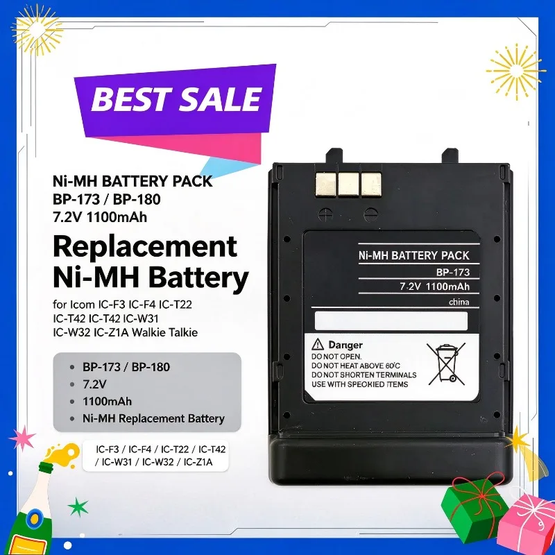 BP-173 / BP-180 7.2V 1100mAh Ni-MH Replacement Battery for Icom IC-F3 IC-F4 IC-T22 IC-T42 IC-W31 IC-W32 IC-Z1A Walkie Talkie