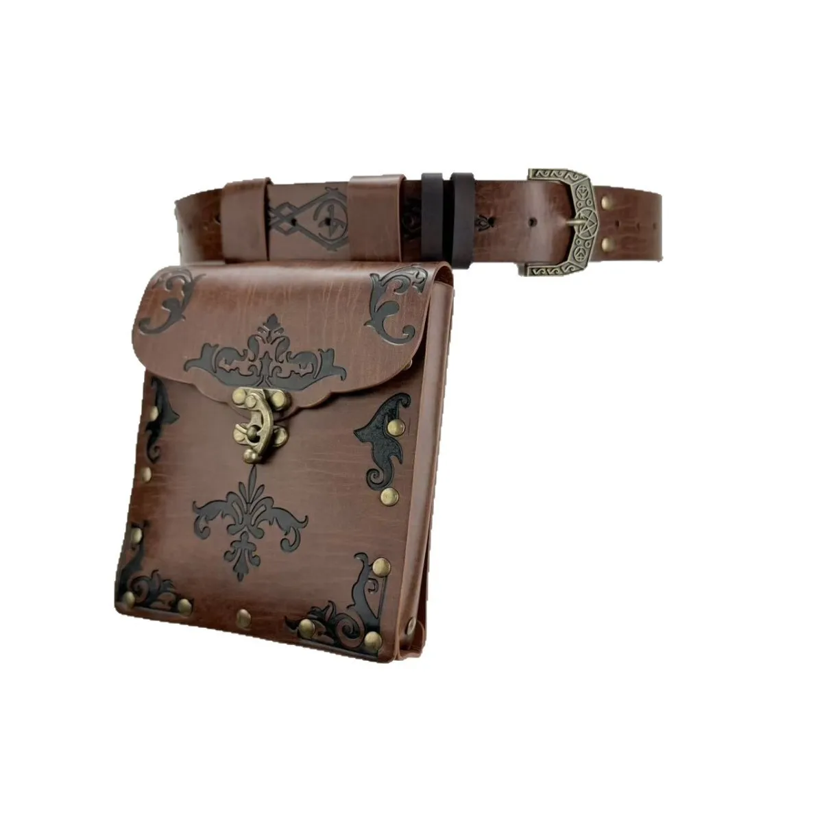 Medieval Belt Embossed Flat Bag, Viking Style Vintage Belt, Coin Purse, European Retro Waist Bag.