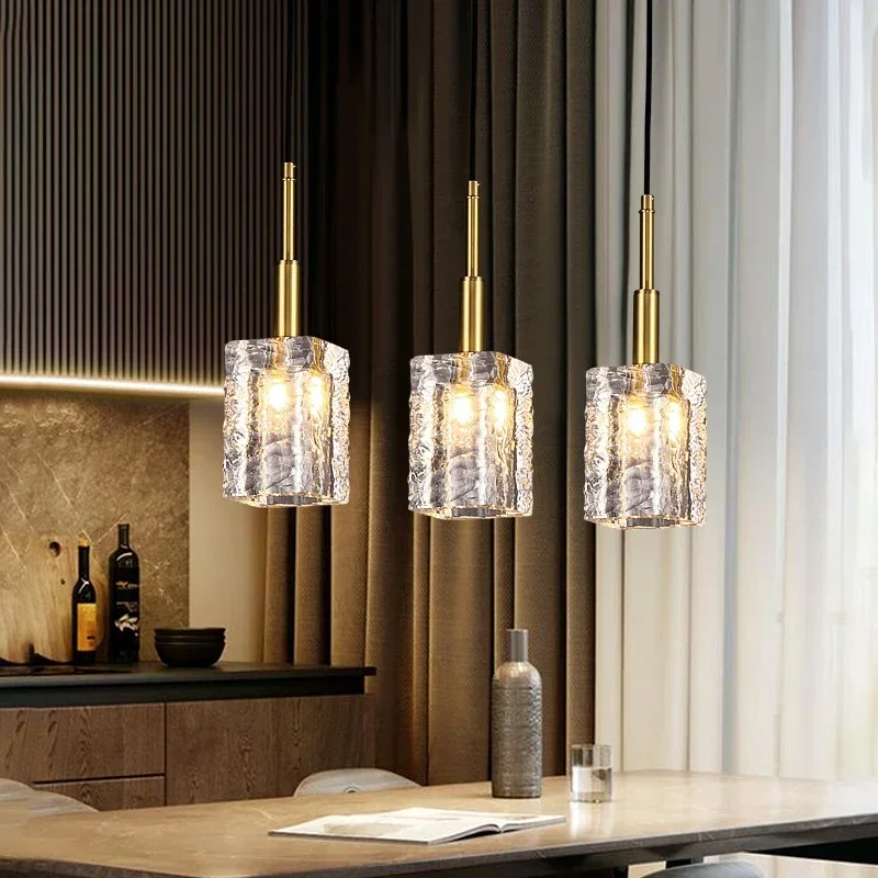 

Modern Copper Gold Chandelier Simple For Bedroom Bar Restaurant Light Luxury Crystal Single Cup Long Line Small Chandelier