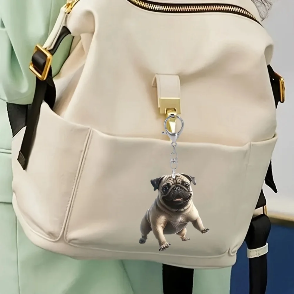 Cute Running Pug Dog Keychain Versatile Charm Fashion Cartoon Puppy Acrylic Pendant for Car Mirror,Backpack,Festive,Gift & Decor