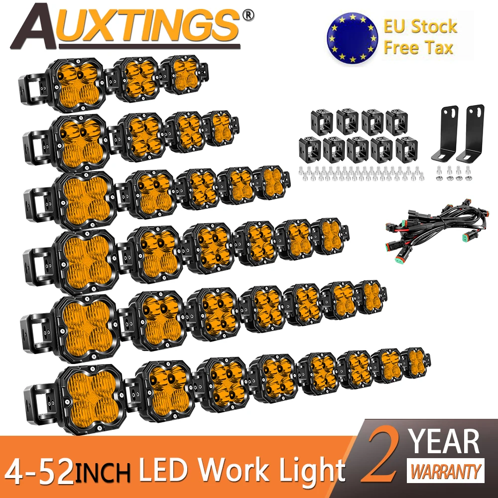 Auxtings Amber 1-8X  30W LED Cube Pod Light Linkable Driving LED Light Bar for 4x4 Auto Truck ATV Car Offroad 3000K EU US stock