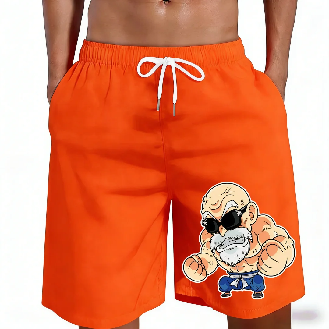 

Новые пляжные шорты 2026 года с принтом аниме «Драгон Болл: Мастер Роши Чиби Мускул», повседневные, свободные, для всей семьи, летние, быстросохнущие