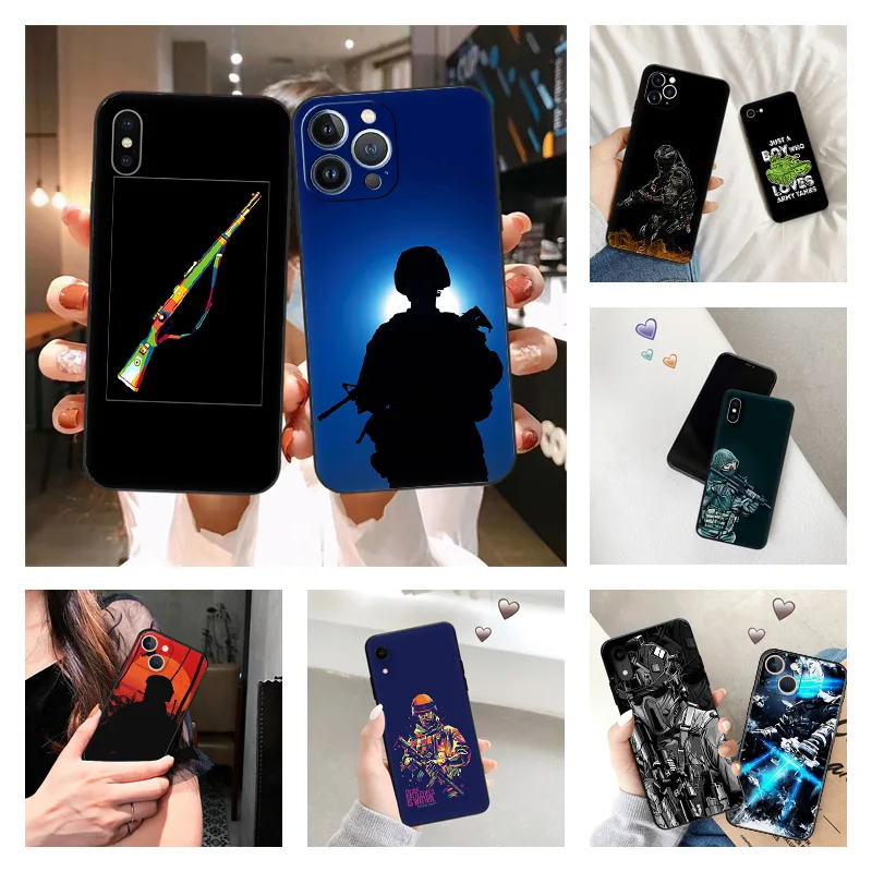 Phone Case for iPhone 16ProMax 14 13 15 Pro Max 12 11 XR SE 7 8 16 Plus Fashion Soldier Cartoon Army Soft Black Silicone Cover