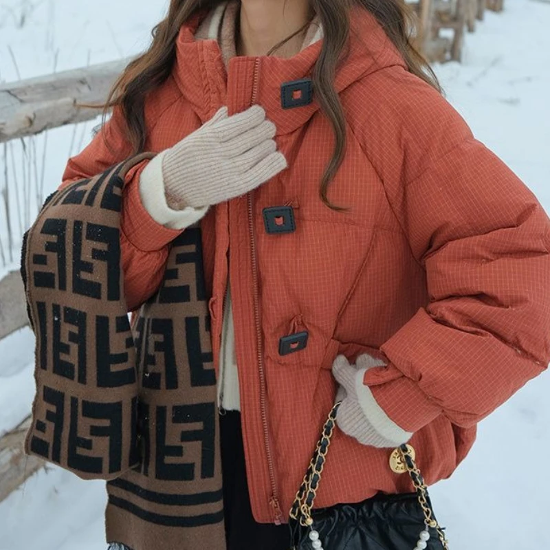 

Сплошной цвет, свободная короткая хлопковая куртка, 2025 г., пуховое хлопковое пальто с капюшоном, новая зимняя утолщенная куртка-пуховик