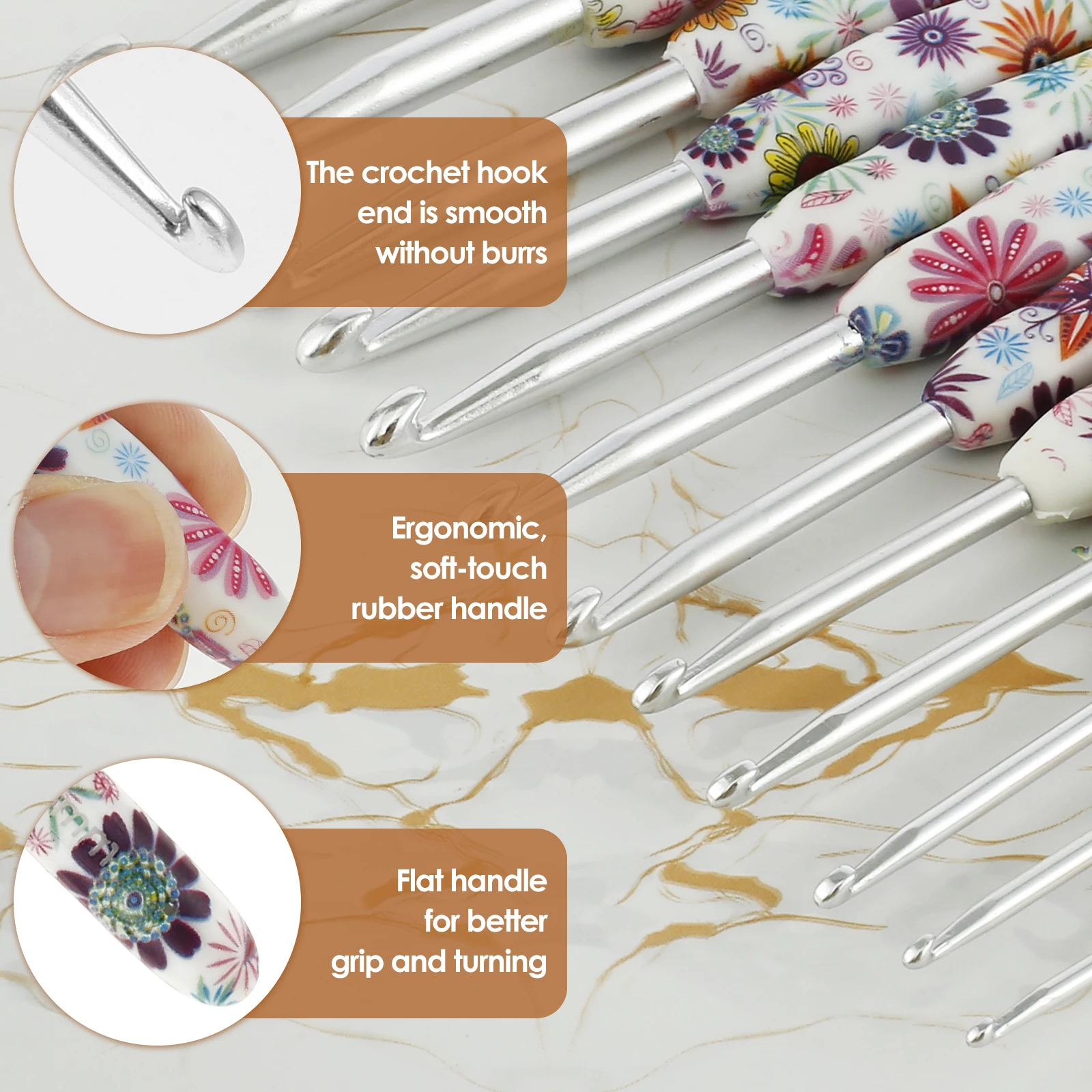 42Pcs Crochet Hooks Sets for Beginners Full Size Soft Handle Crochet Starter Set with Storage Bag Crochet Accessories Ergonomic