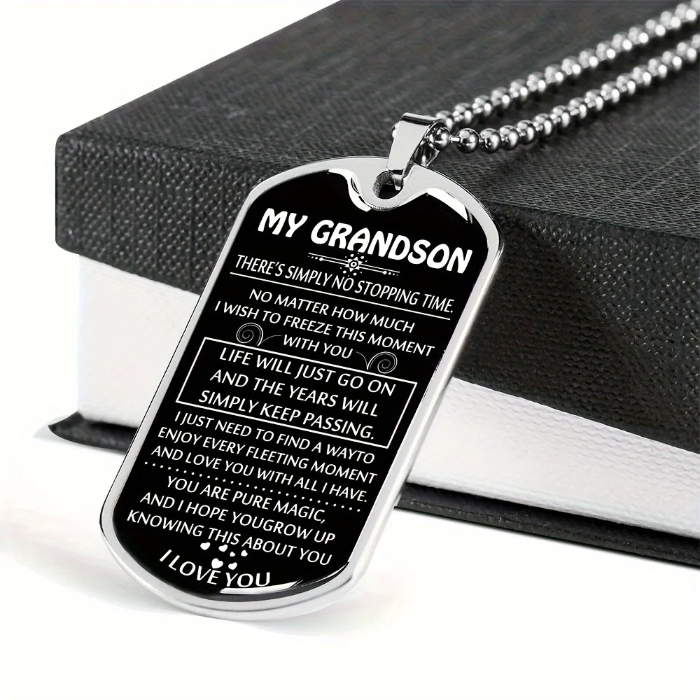 Stainless Steel Pendant Dog Tag Necklace, Anniversary Graduation Party Birthday Gifts To My Grandson