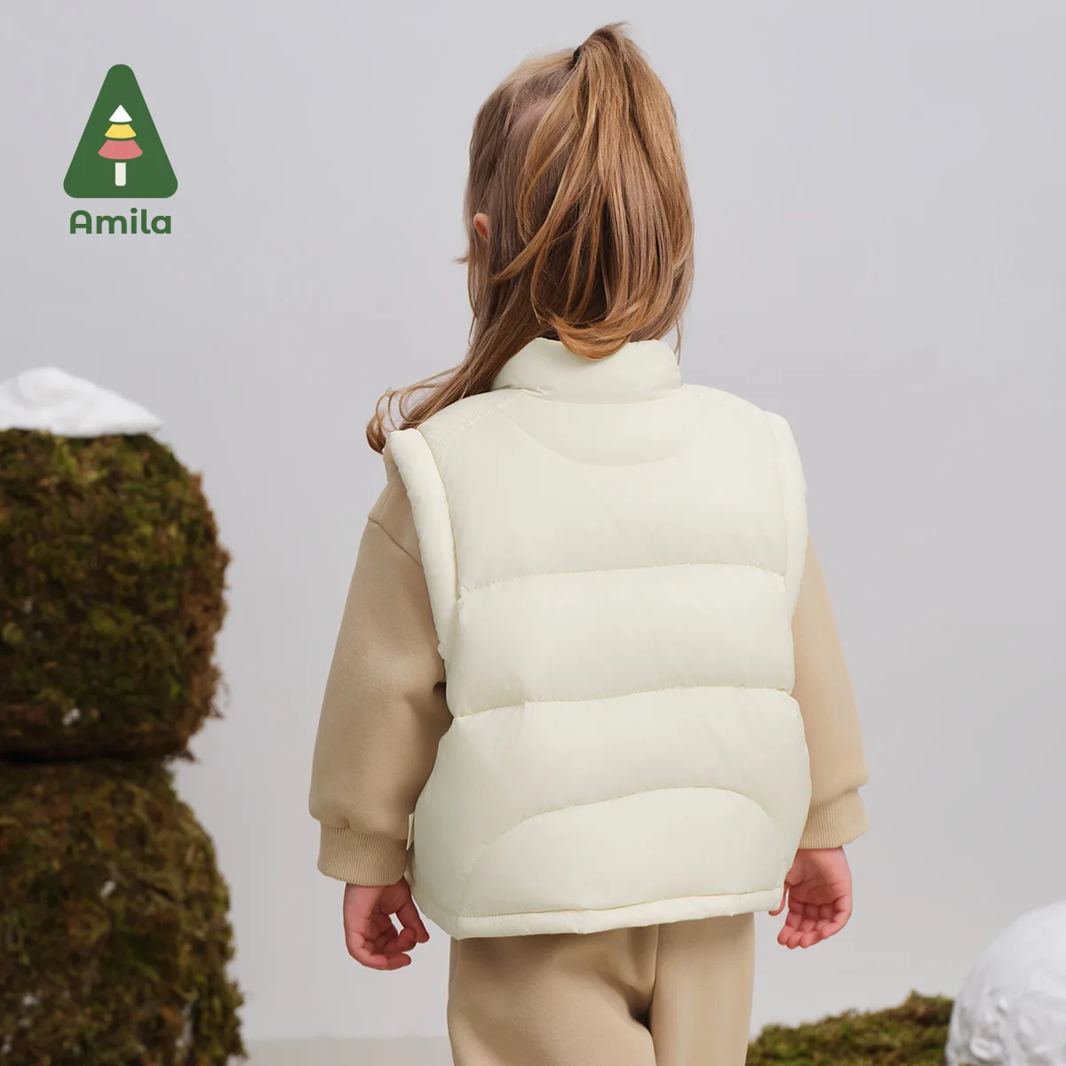 Amila Baby Vest 2024 Winter New High Quality Boys And Girls Solid Color Soft Warm White Duck Down Loose Casual Children‘s Jacket