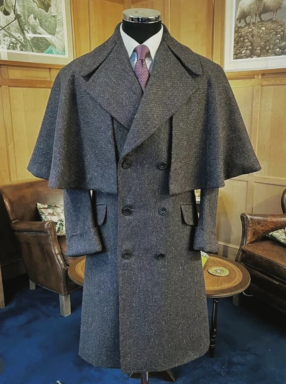 British Woolen Warm Long Coat For Men Notched Lapel Double Breasted Overcoat Slim Fit Business Blazer Only Jacket Custom Made