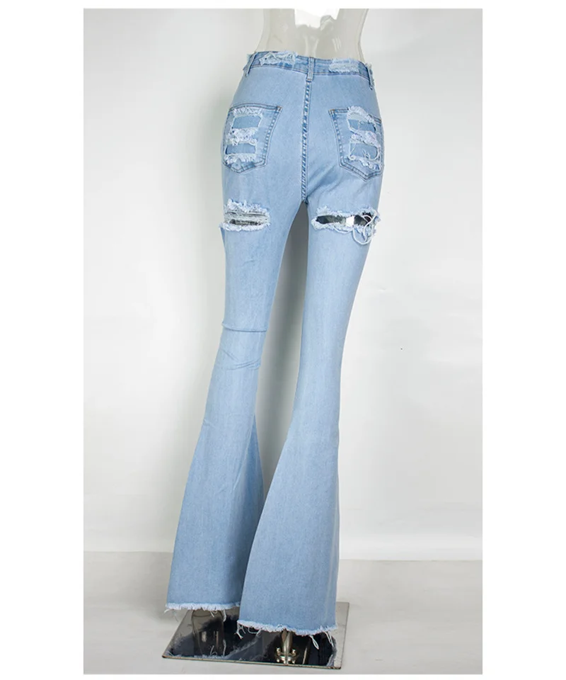2026 Ripped Jeans For Women High Waist Elasticity Jeans Fashion Flare Jeans With Holes Vintage Bell Bottom Jeans Womens Clothing