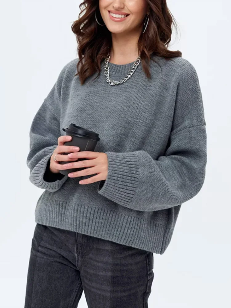 Women\'s Oversize Sweater 2024 Autumn Winter Grey Warm Knitted Outwear Jumper Long Sleeve Top Sweaters Female Clothing 3184