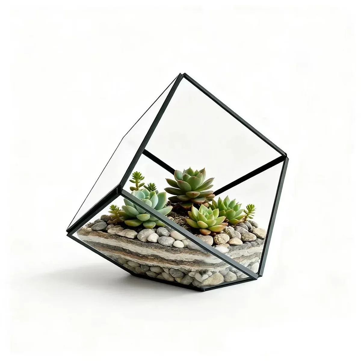 The Cube Shape Solder Glass Terrarium Moss Green Plants Glass Decor Vase Succulent Bryophyte Plant Landscaping Glass Container