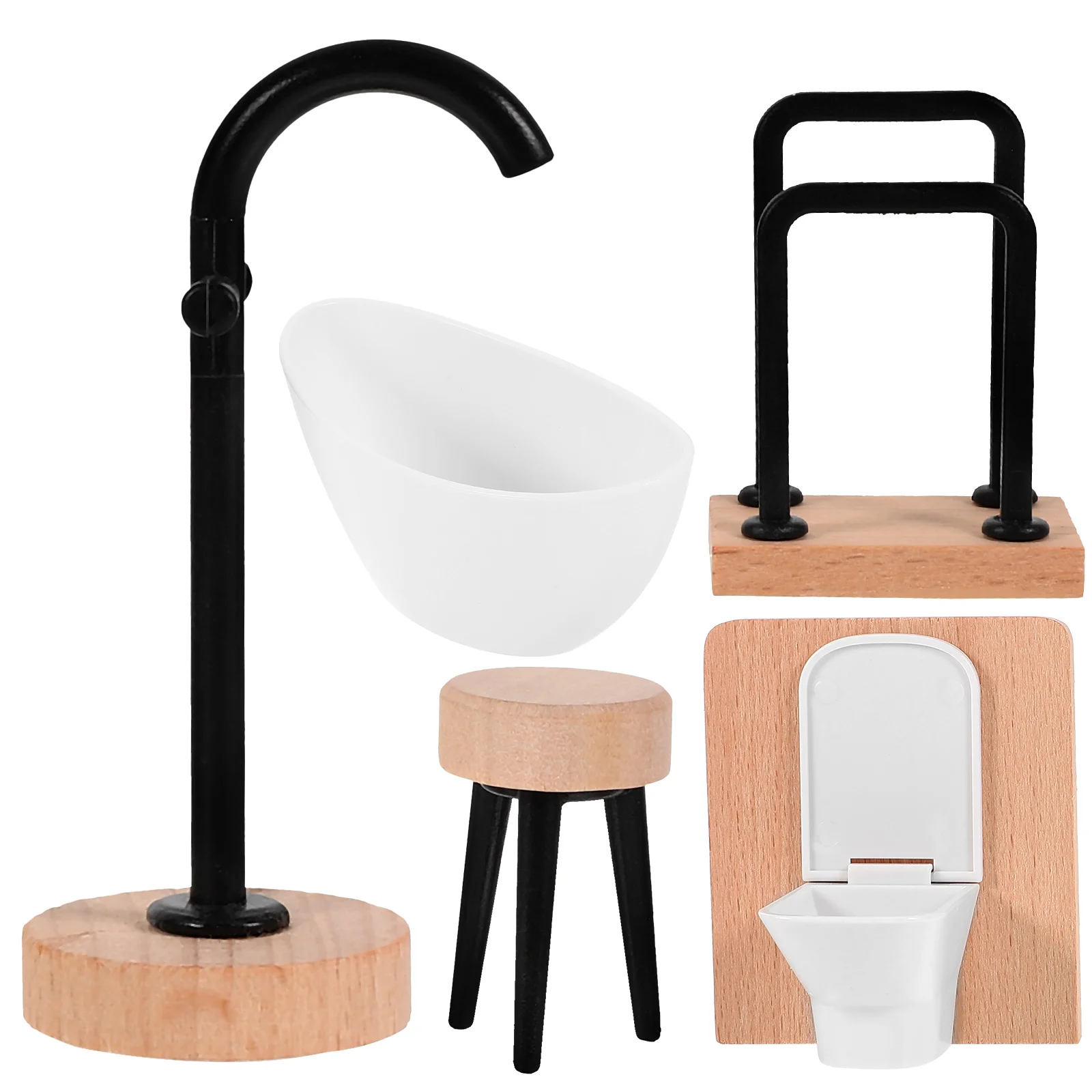 5 Stücke Miniaturmöbel Puppenhaus Badezimmer Dekor Wassertrog Badewanne Holz Duschraum Modelle Winzige Accessoires Spielen Spielzeug Mini