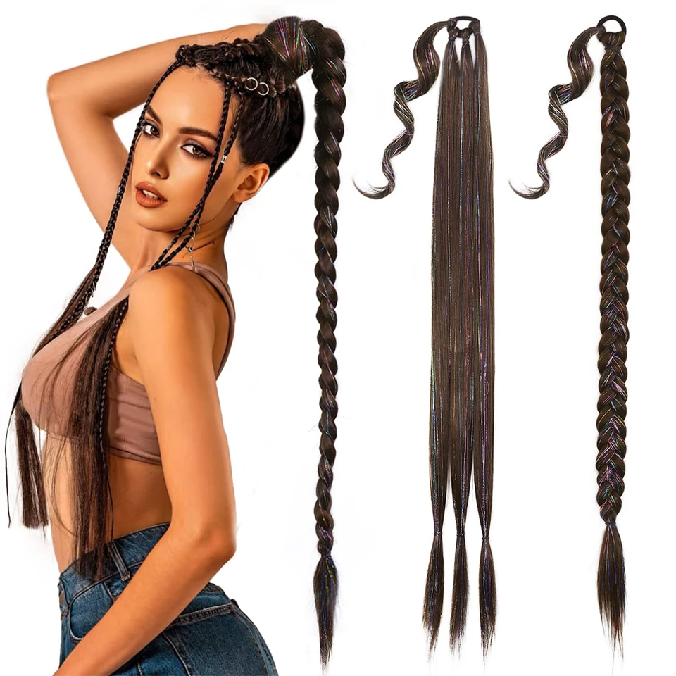 

AOSI 30 Inch Braided Ponytail Hair Extensions With Wire Hair Synthetic Long Braid Ponytail Hair Extensions