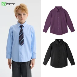 LOlanta Kids Long Sleeve Shirt Boys Formal Wedding Party Wear Child Solid Bottoming Shirt for 3-14 Years White Blue Pink