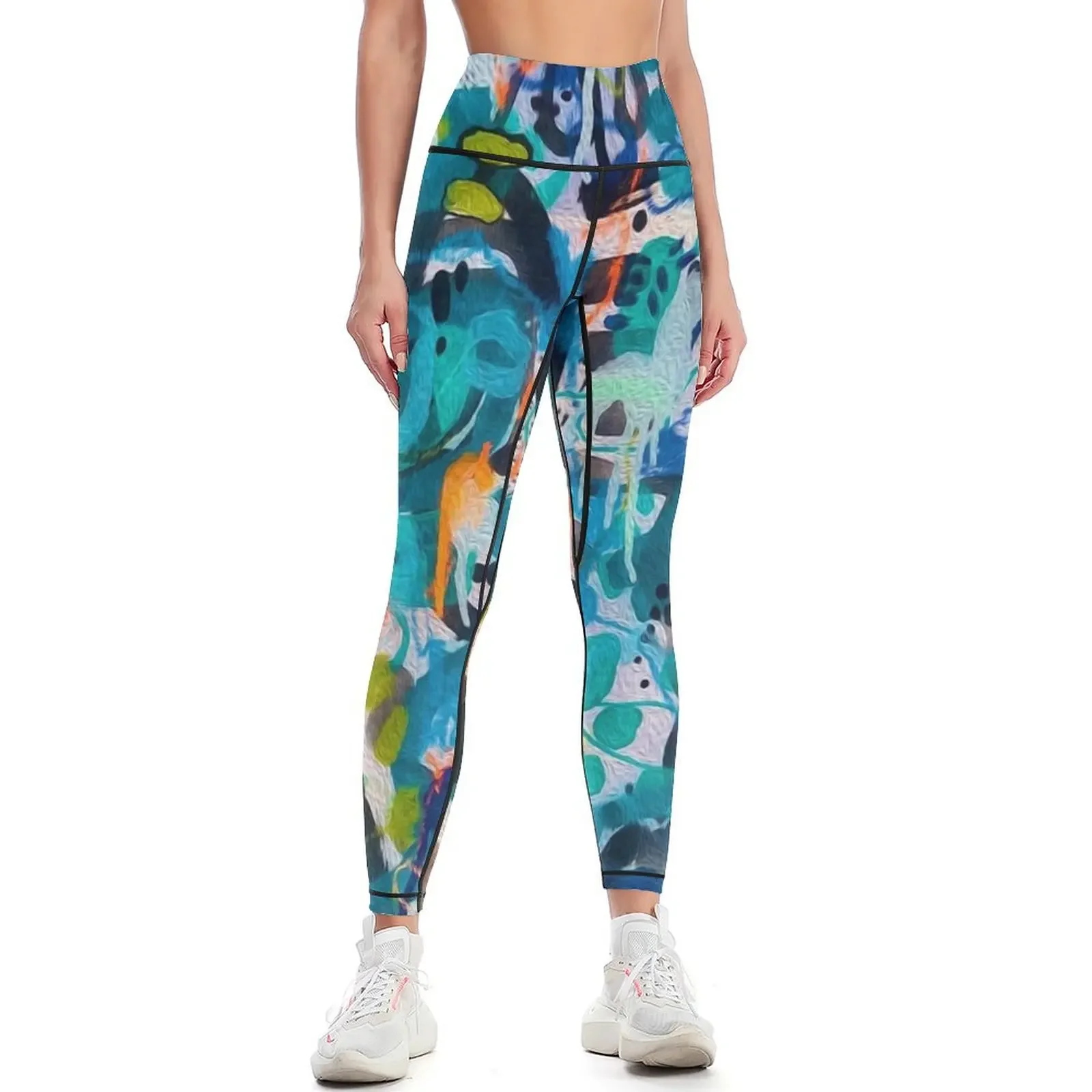 

blue graffiti, electric skies Leggings Women's push up Women's sports Womens Leggings