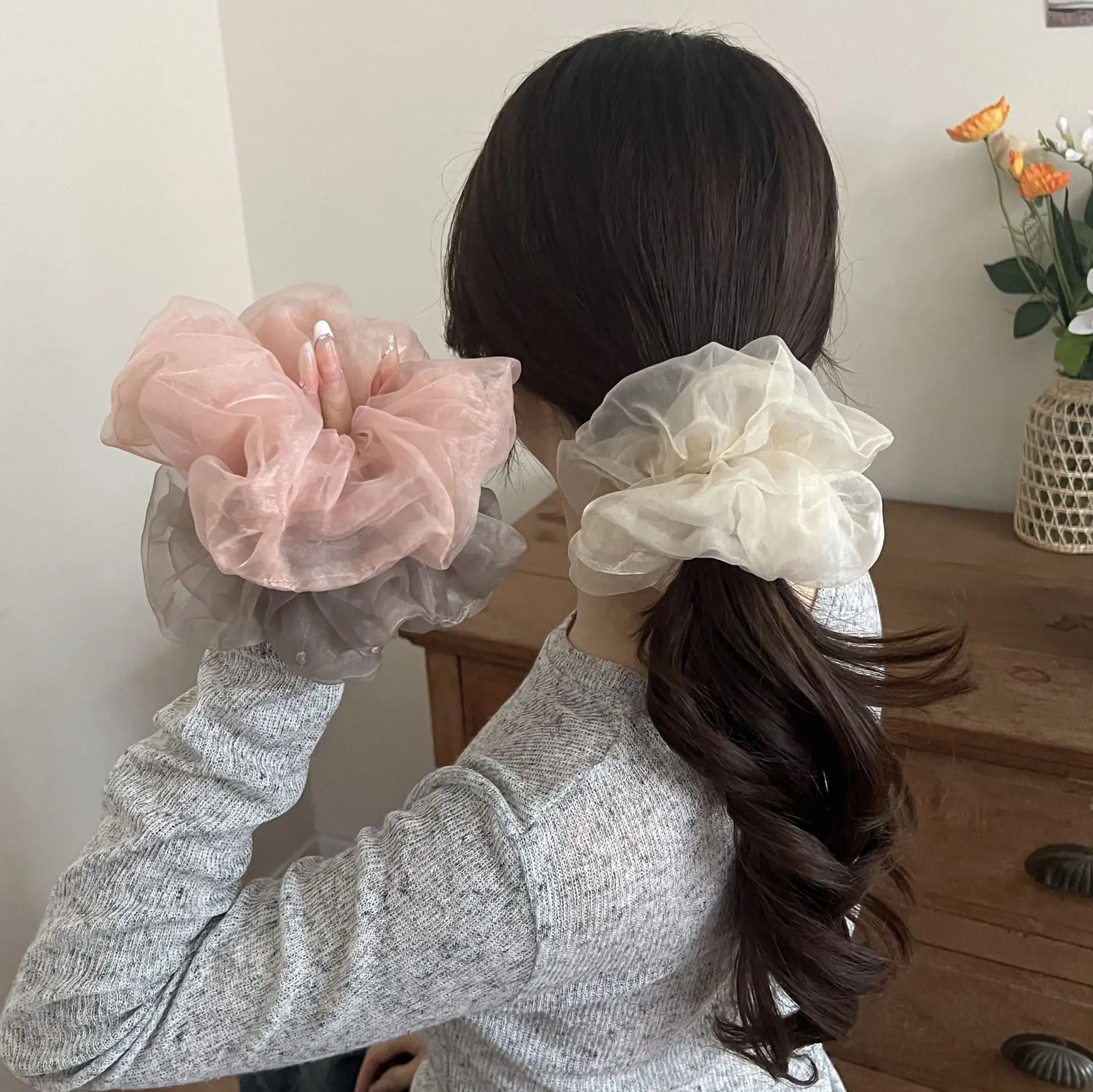 

YJL3 Spring Double Layers Hair Scrunchies Fairy Lace Edge Hair Bands Sweet Soft Ponytail Holder Hair Accessories for Women Girls
