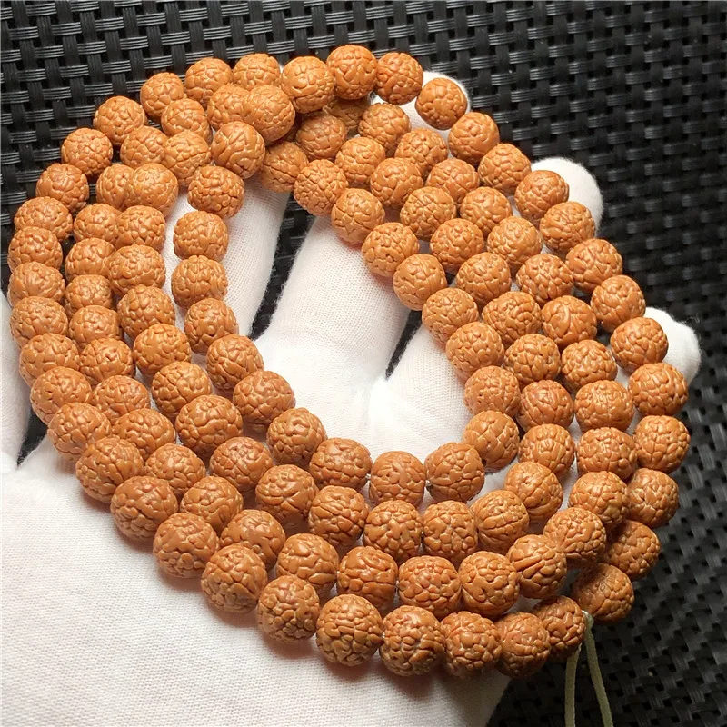 Factory Wholesale108Dragon Scale Texture Rudraksha Bracelet Five Faces Original Pile Rudraksha Bracelet Yellow Leather10mm