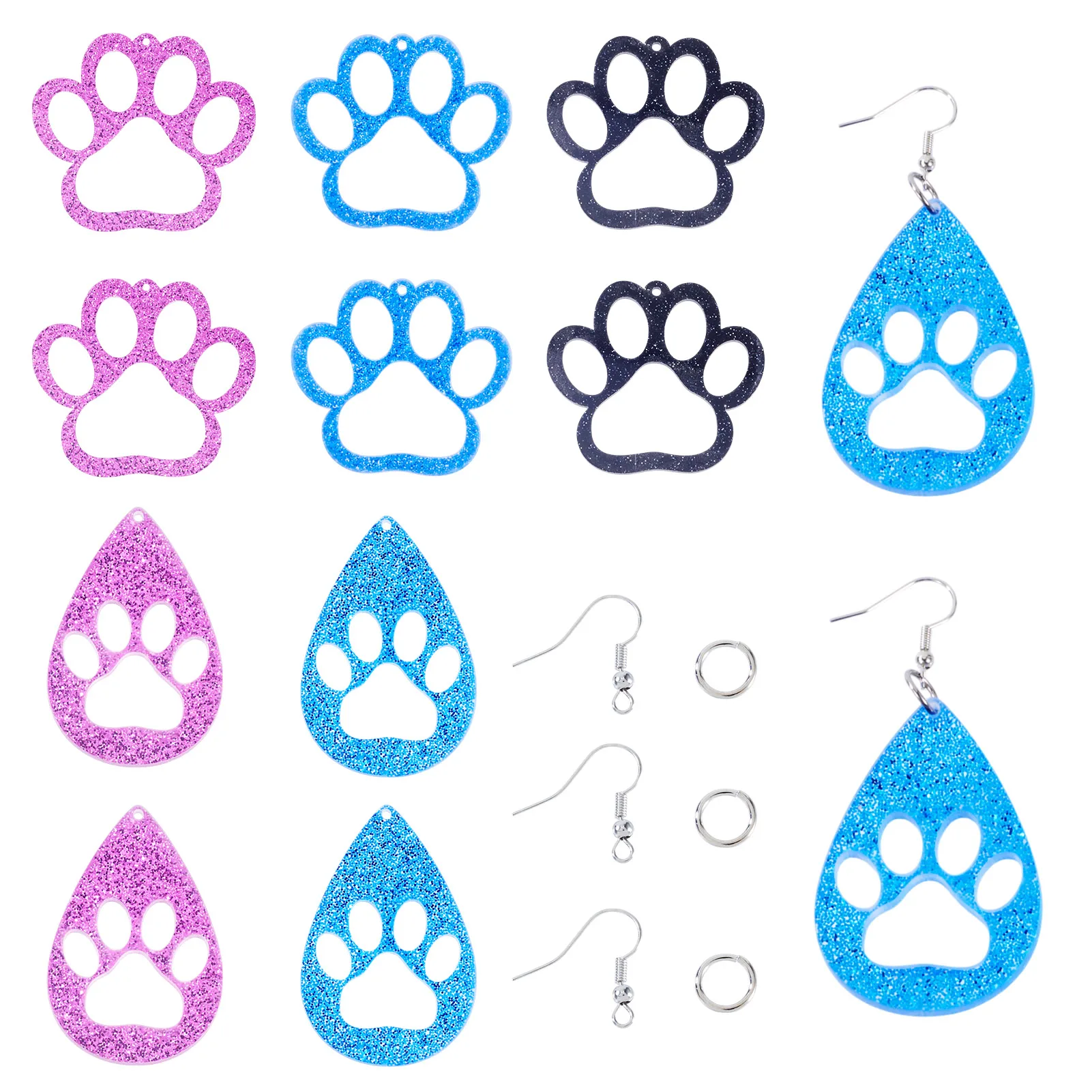

1 Set Paw Print Acrylic Pendants DIY Earring Making Kit with Brass Open Jump Rings & Earring Hooks for Women Friendship Gifts
