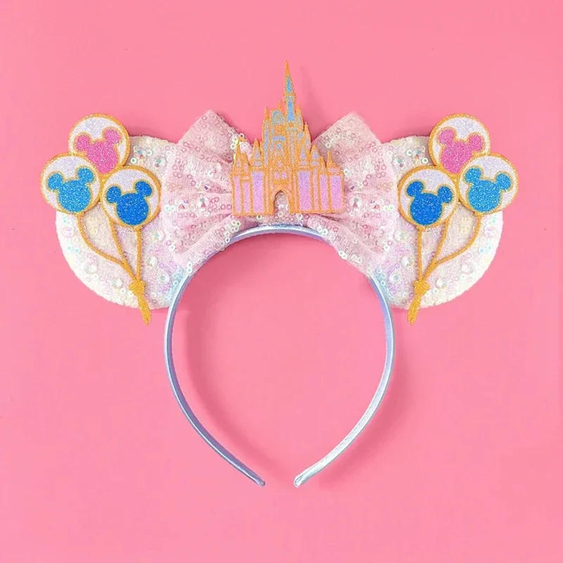 Disney-Minnie Mouse Hair Bandas meninas, Mickey Big Ears Headbands, Disneyland Hair Accessories, Pink Bow Headwear, Clássicos, Crianças