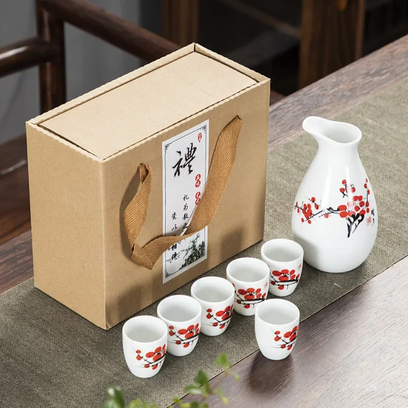 Sakura Ceramic Wine Set Sake Cup Antique Bar Sets  Pot Small Wine Cups Baijiu Cup Shot Glass Wine Dispenser Gift Box