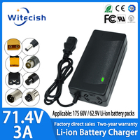 71.4V 3A Battery Charger 17S 60V 62.9V Lithium Li-ion RV Forklift Energy Storage Charger IEC/XT60/XT90 High-quality plug