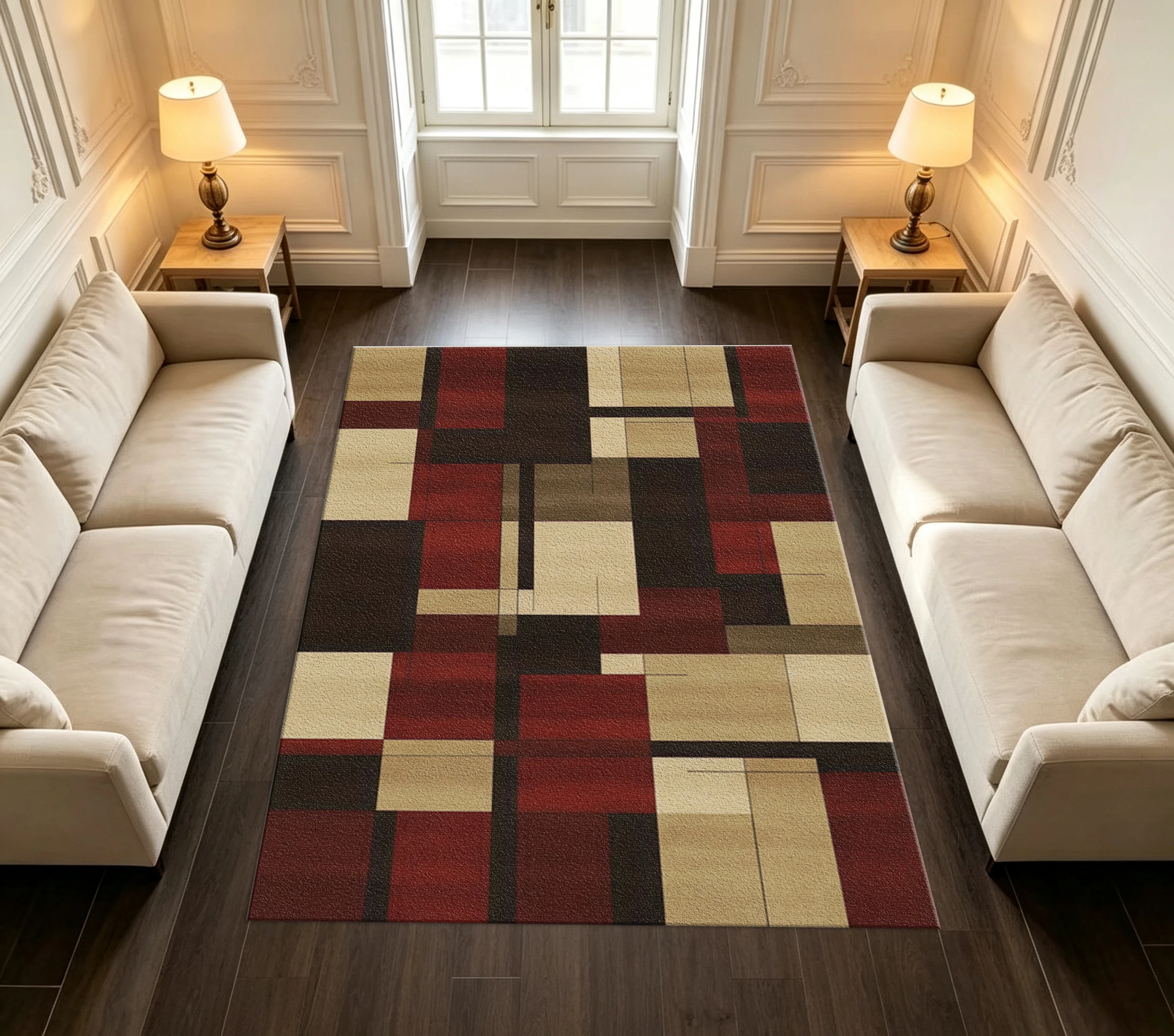 Modern Geometric Block Color Splicing Area Rug Carpet Flooring Indoor Floor Rug for Living Room Study Room Decoration