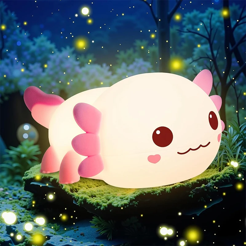 

Cute Axolotl Night Light Silicone Nursery Sleeping Lamp Touch Control Nightlights USB Rechargeable Table Lamp for Baby Child