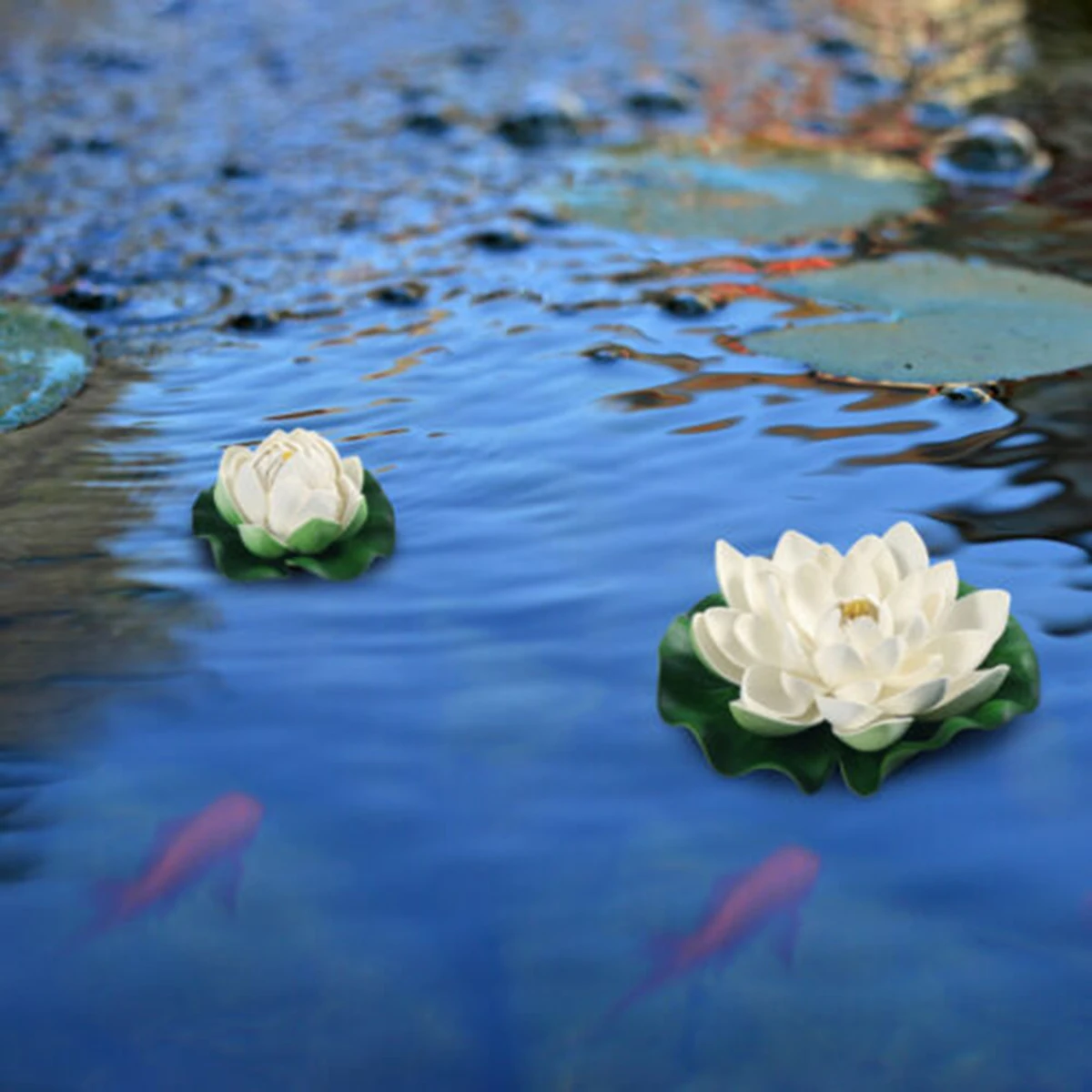 6PCS Floating Plants Water Lily White Artificial Lotus Flower Leaf Pond Garden Pool Decor Plastic Simulation Plant