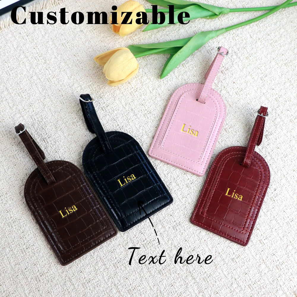 Customized name PU crocodile-patterned leather tag, name plaque, luggage hanger, anti-loss label, travel luggage hook, accessory