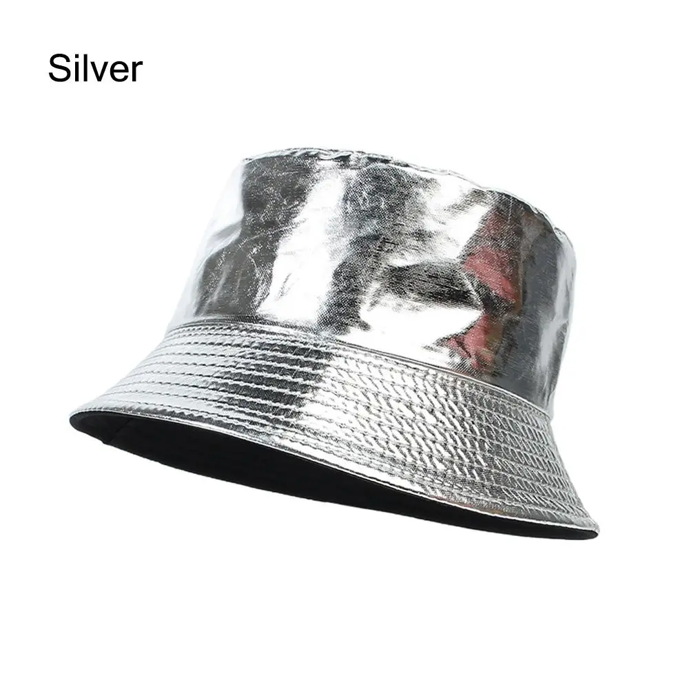 Faux Leather Bucket Hat Women Reversible PU Leather Sun Hat Fashion Autumn Waterproof Fisherman Hat Reversible Sun Bucket Hat