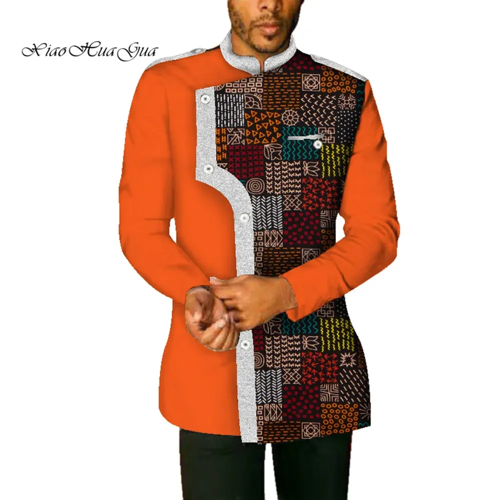 Autumn African Men's Coat Long Sleeve Stand Collar African Print Jacket Outwear Cotton Men African Clothes Private Custom WYN340