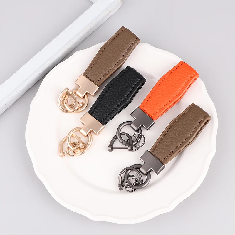 1Pc PU Leather Multiple Colors Plaid Keychain Women Men Buckle Car Key Ring Chain Holder Jewelry Gift Car Accessories image 3