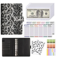 PU Leather Budget Binder With Cash Envelopes Pockets Leopard Print Budget Pouch Binder For Saving Money A6 Planner Organizer
