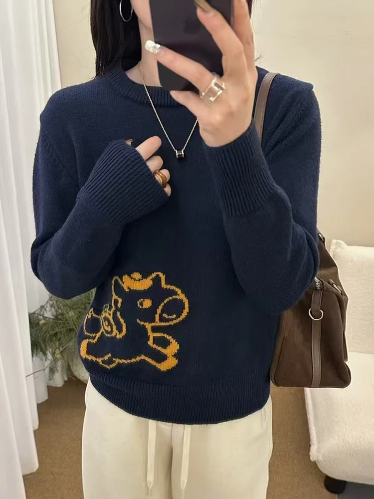 

Luy Year Cartoon Knitted Thiened Camere Loose Sweater Women's Autumn Winter Pullover Boting irt Casual Sle