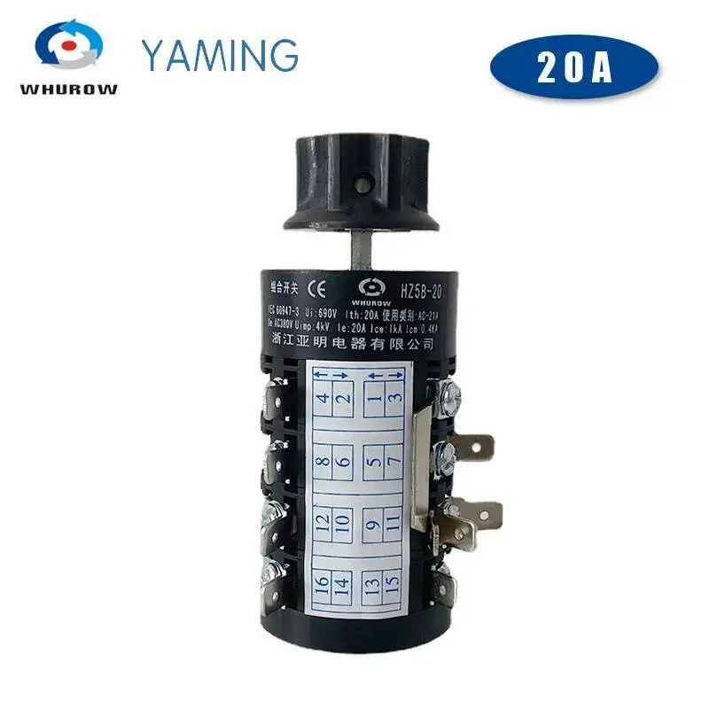 HZ5B-20/4-3-1 Sei Posizione di Partenza Rotary Cam Interruttore 4 Livelli di 20A di Contatto In Argento 16 Terminali Star Maniglia