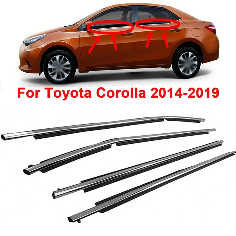 

4Pcs Black & Chrome Window Weather Strip Window Glass Waterproof Pressure Strip Sealing Strip Fit for Toyota Corolla 2014-2019