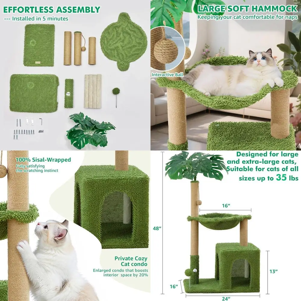 

48, многоуровневое домашнее кошачье дерево с гамаком, когтеточкой и игрушкой для котят и взрослых кошек