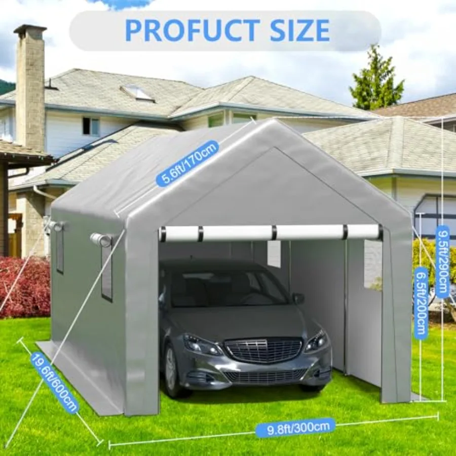 Carport 10x20 FT Enclosed Carport with Roll-up Windows, Portable Garage with Removable Sidewalls and Doors, Car Canopy Tent wit