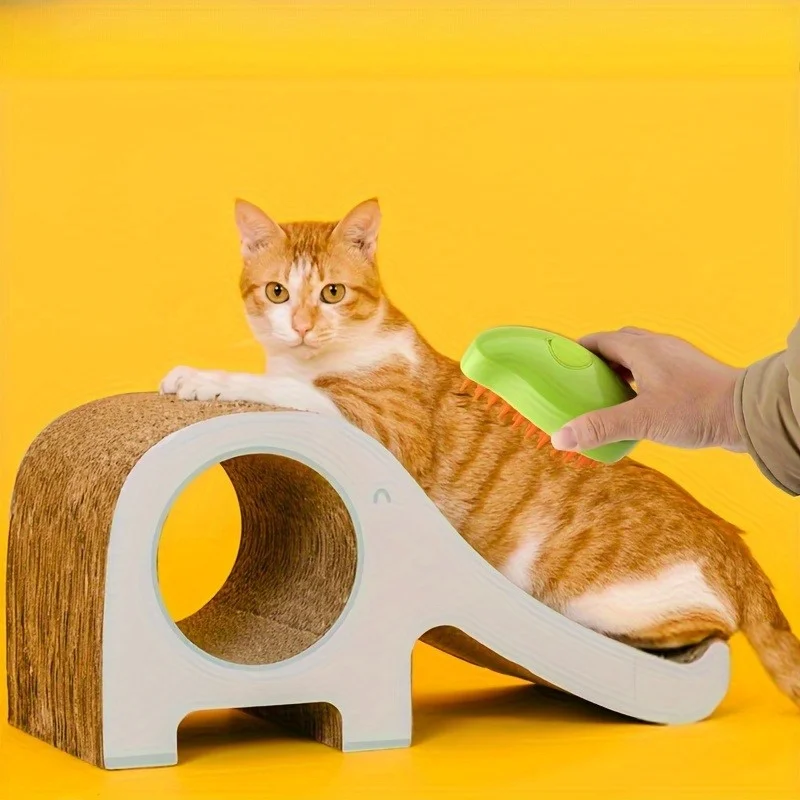 1pc 3-In-1 Self-Cleaning Steam Brush For Cats - Electric Massage & Grooming Tool With Spray Function