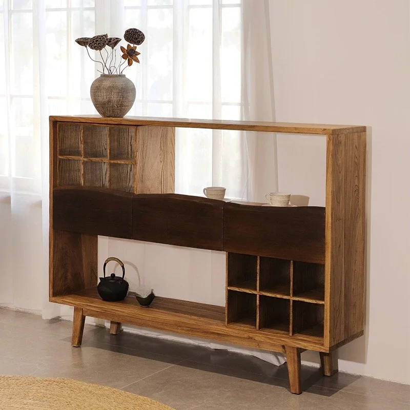 Wabi Sandy Wind Solid Wood Dining Side Cabinet Living Room Cabinet Homestay Home Display Cabinet Floor-to-ceiling Storage