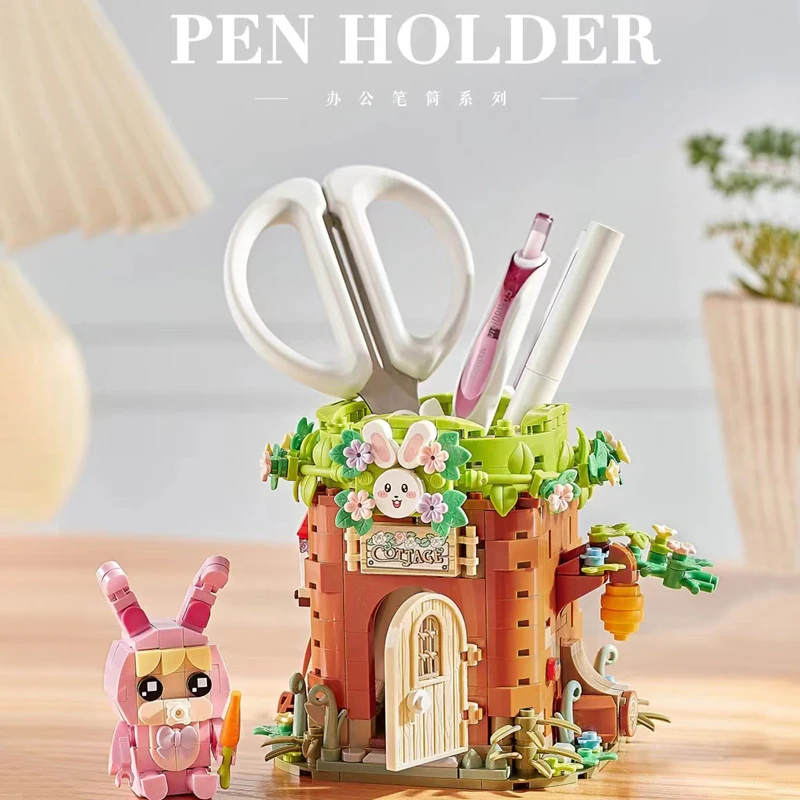 NEW 2023 LOZ Mini Pen Holder Idea Set Building Block Creative Forest Rabbit Party Ornament Figure Bricks Holiday Toys Kids Gifts