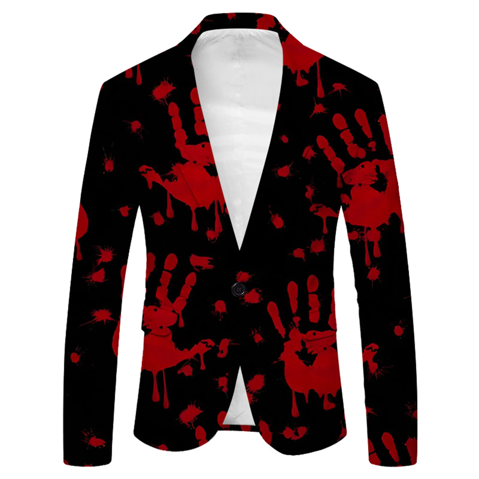 Men\'s Halloween Fashion Casual Buckle Bloody Printed Suit Coat Single Breasted Fashion Casual Tops 2024 New Spring And Autumn